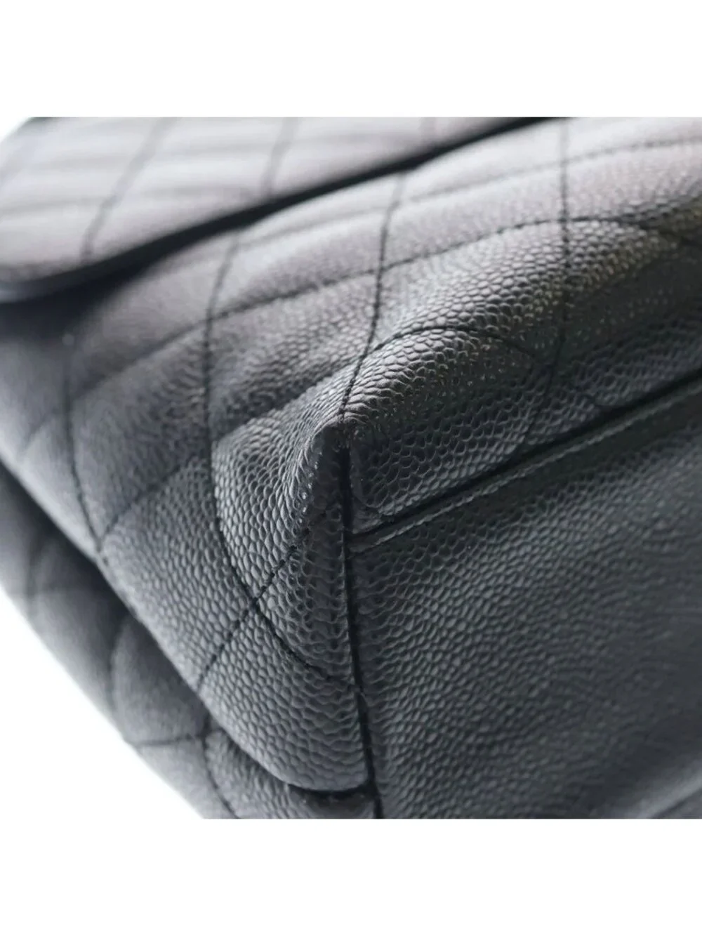 Chanel Quilted CC Logo Top Handle Handbag Caviar Leather Black